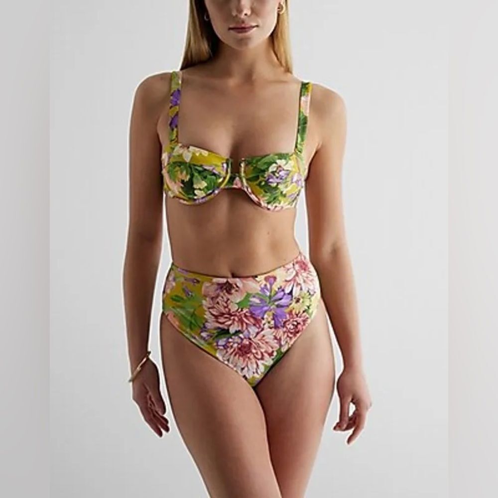 NWT Express Body Contour High Rise Swim Bottoms | XSmall | Green Floral